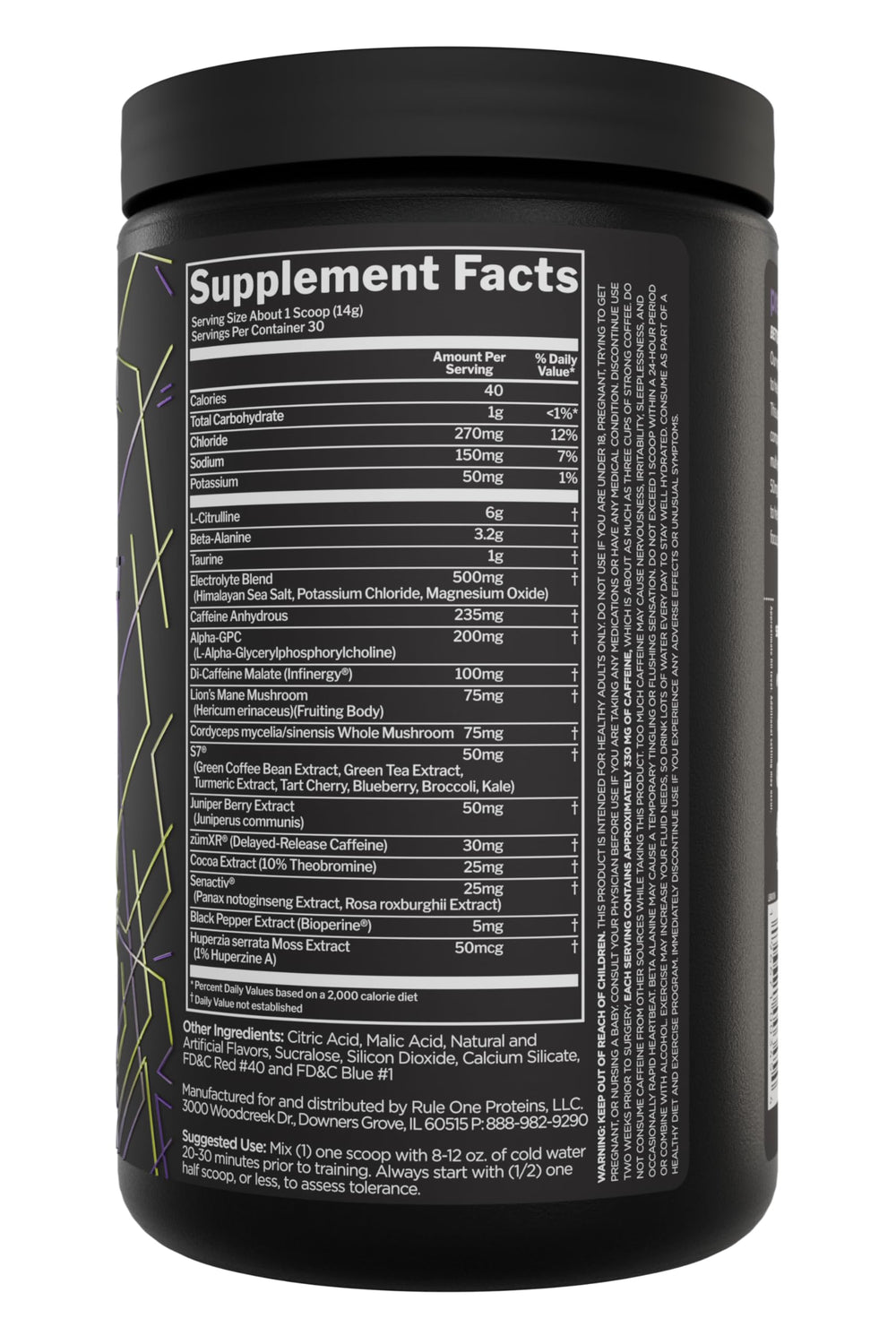 Rule 1 Proteins PreLIFT dry powder scoop highlights convenient pre-workout measurement for consistent dosing.