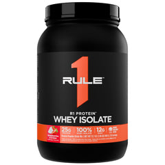 Rule 1 Proteins R1 Whey Isolate tub with Strawberries & Crème for post-workout protein