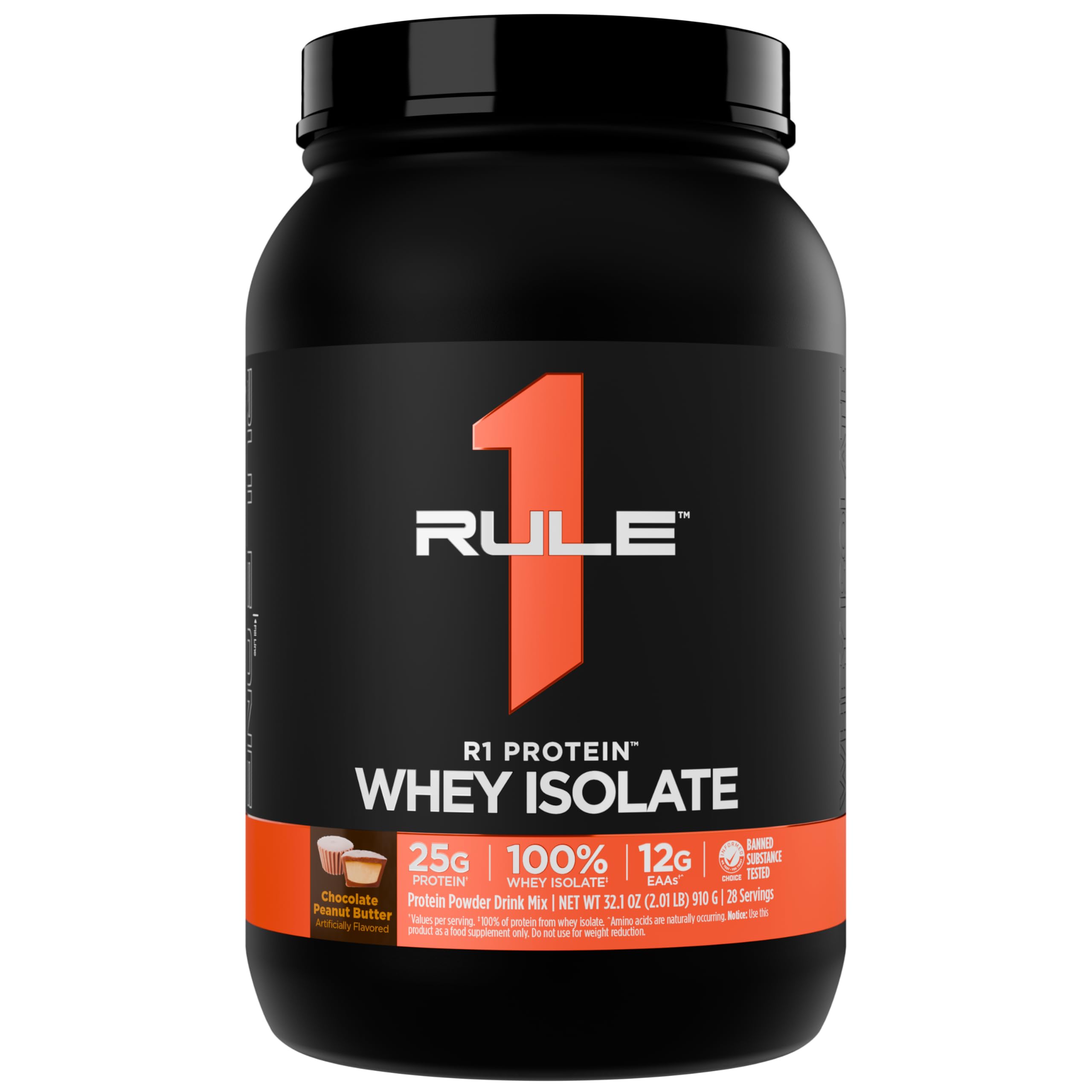 Rule 1 R1 Protein Whey Isolate bottle showing pure isolate protein for clean macros.