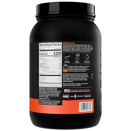 Rule 1 R1 Whey Isolate scoop showing serving portion for protein intake