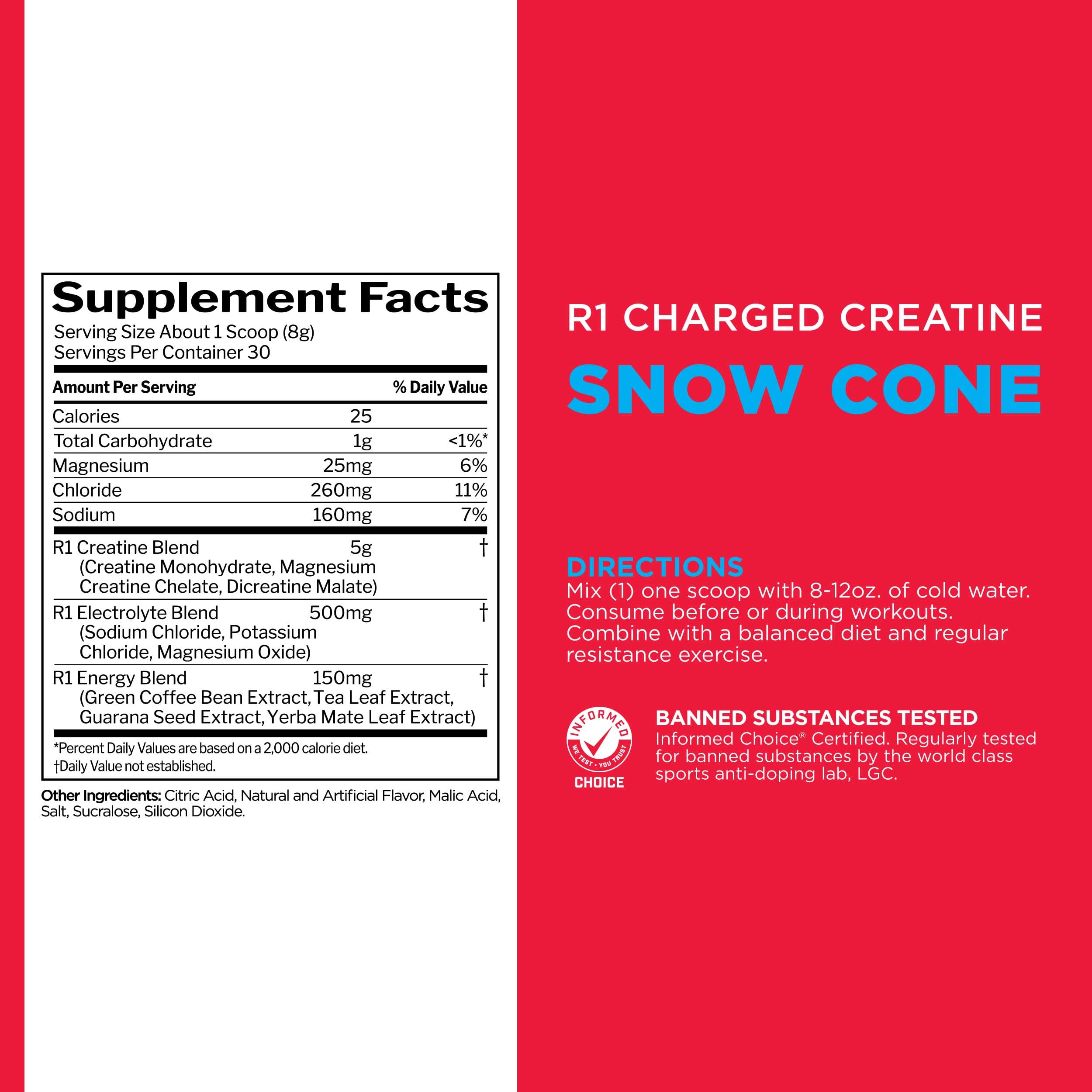 Rule 1 Charged Creatine during workout for sustained power.