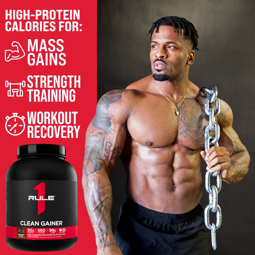 Rule 1 Clean Gainer label close-up showing ingredients and protein sources