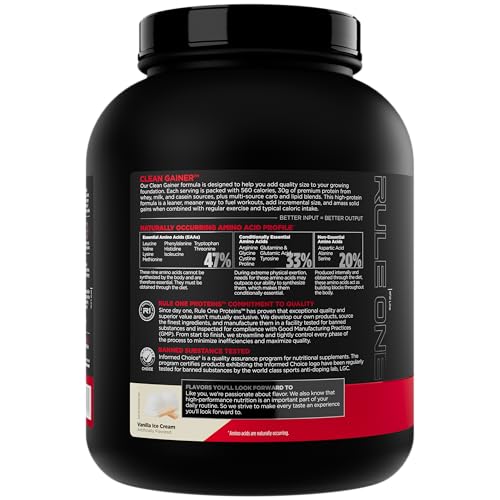 Scoop of Rule 1 Clean Gainer atop powder for premium protein blend