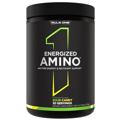 Rule 1 Energized Amino bottle label showing energy and recovery ingredients