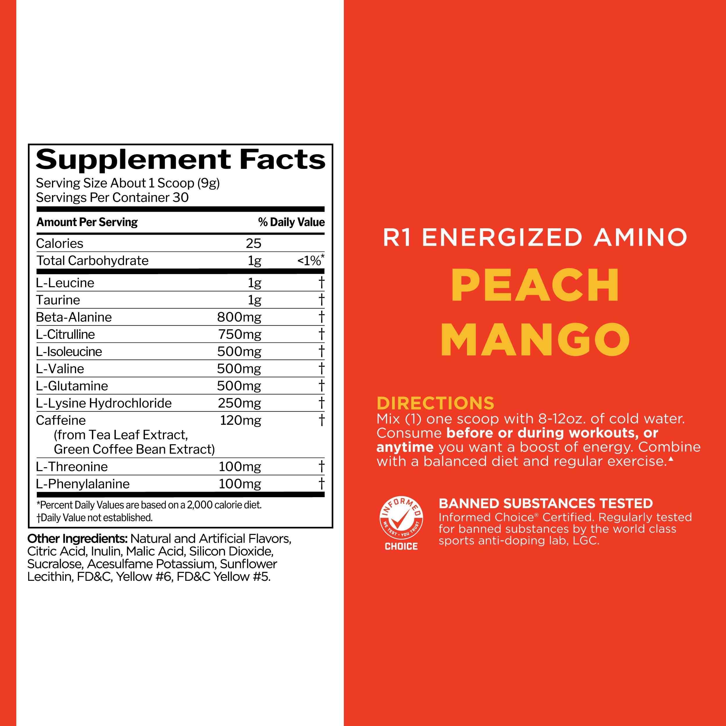 Rule 1 Energized Amino caffeine from green coffee and tea leaves for alertness.