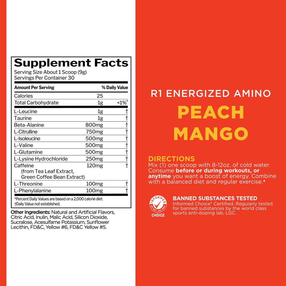 Rule 1 Energized Amino caffeine from green coffee and tea leaves for alertness.