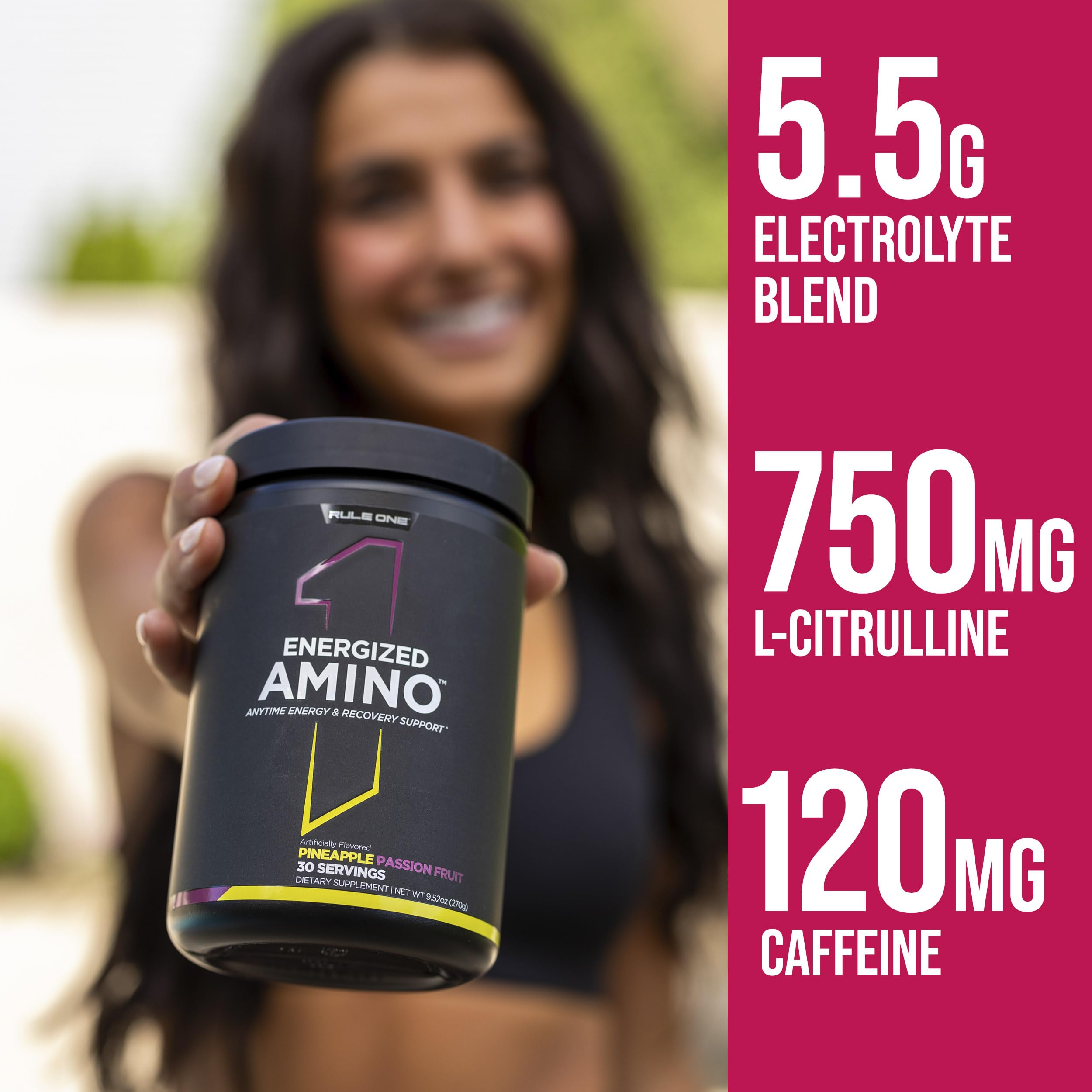 Rule 1 Energized Amino nutrition facts panel highlighting amino content