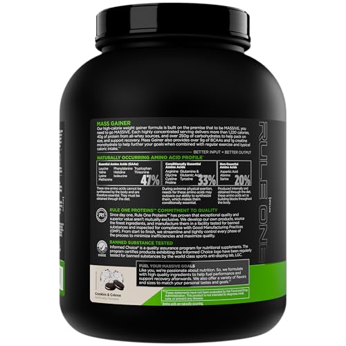 Rule1 Mass Gainer bottle ready for post-workout recovery fueling.