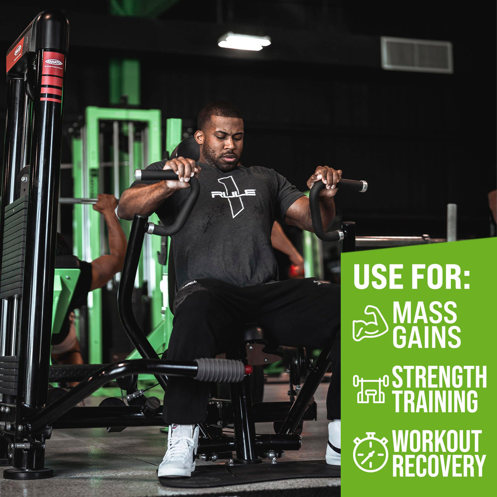 Rule1 Mass Gainer calory-packed shake ready for daily fueling.