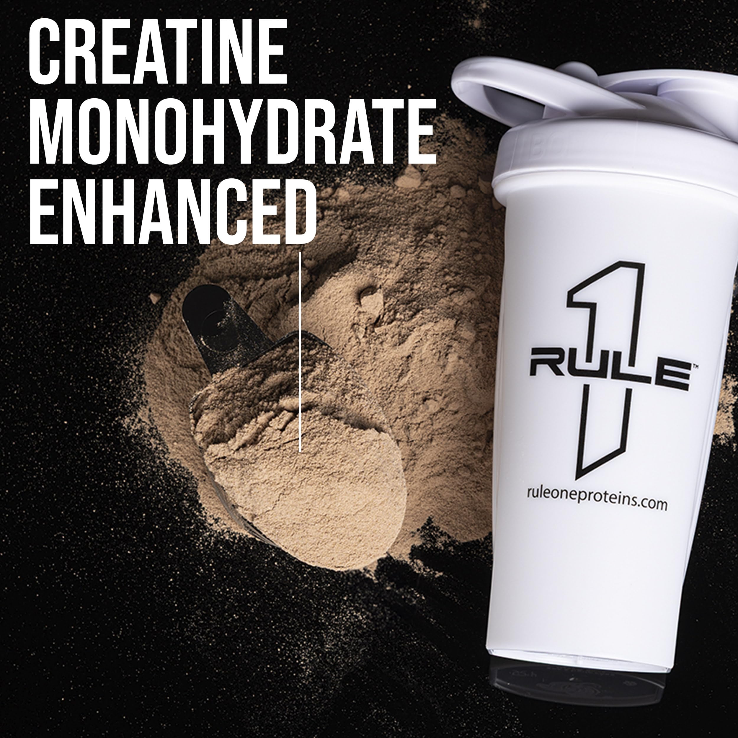 Rule1 Mass Gainer cookies-creme flavor in a glass.