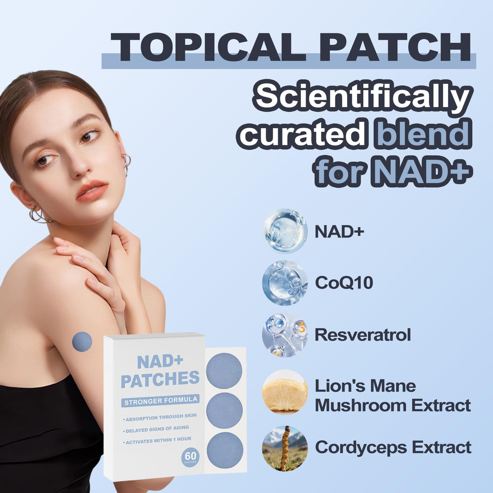 Close-up of the Rulinal NAD patch adhered to skin for steady delivery.