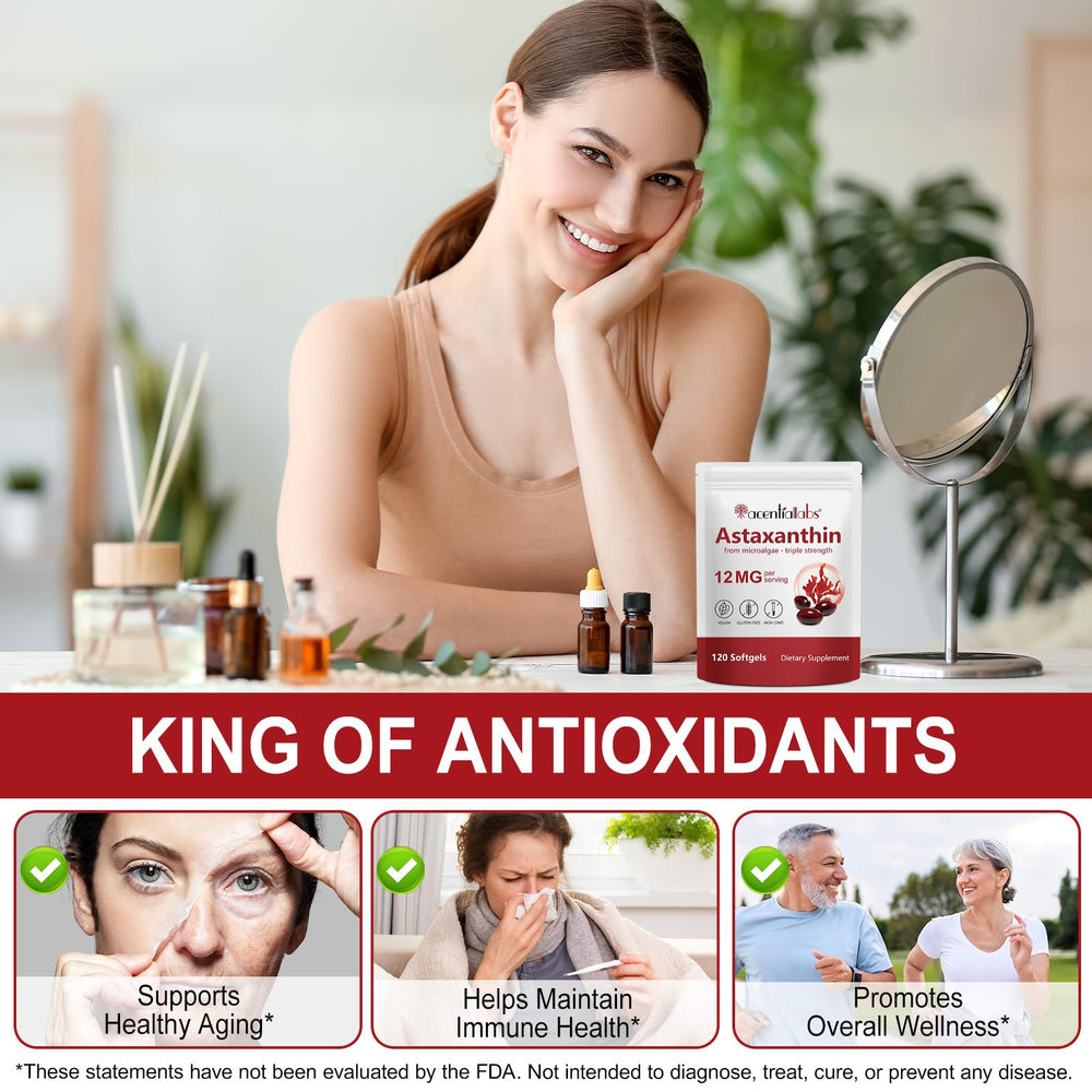 Rulviou astaxanthin softgels label closeup highlighting algae source