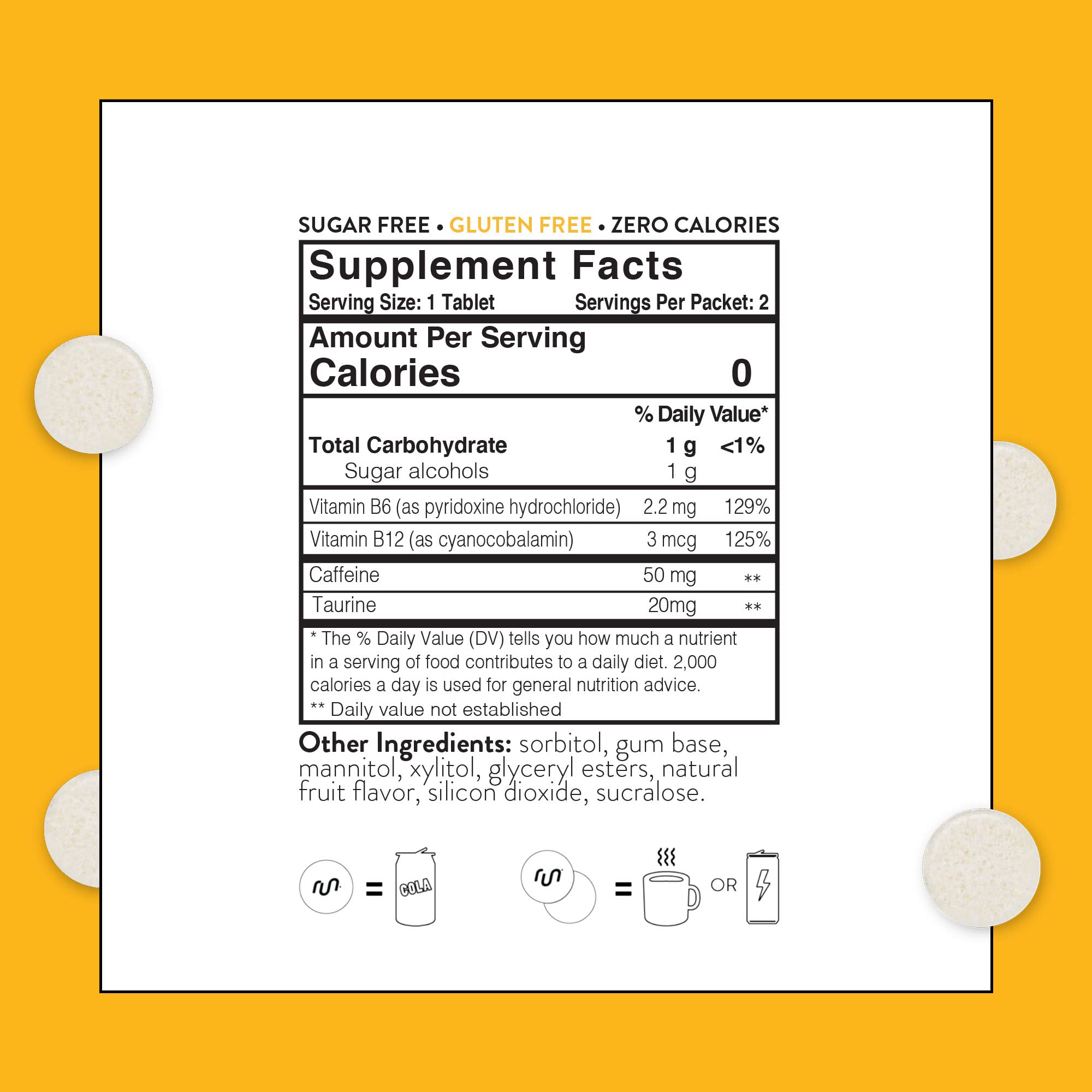 Run Gum two pieces per pack shown for a quick caffeine boost on the go.