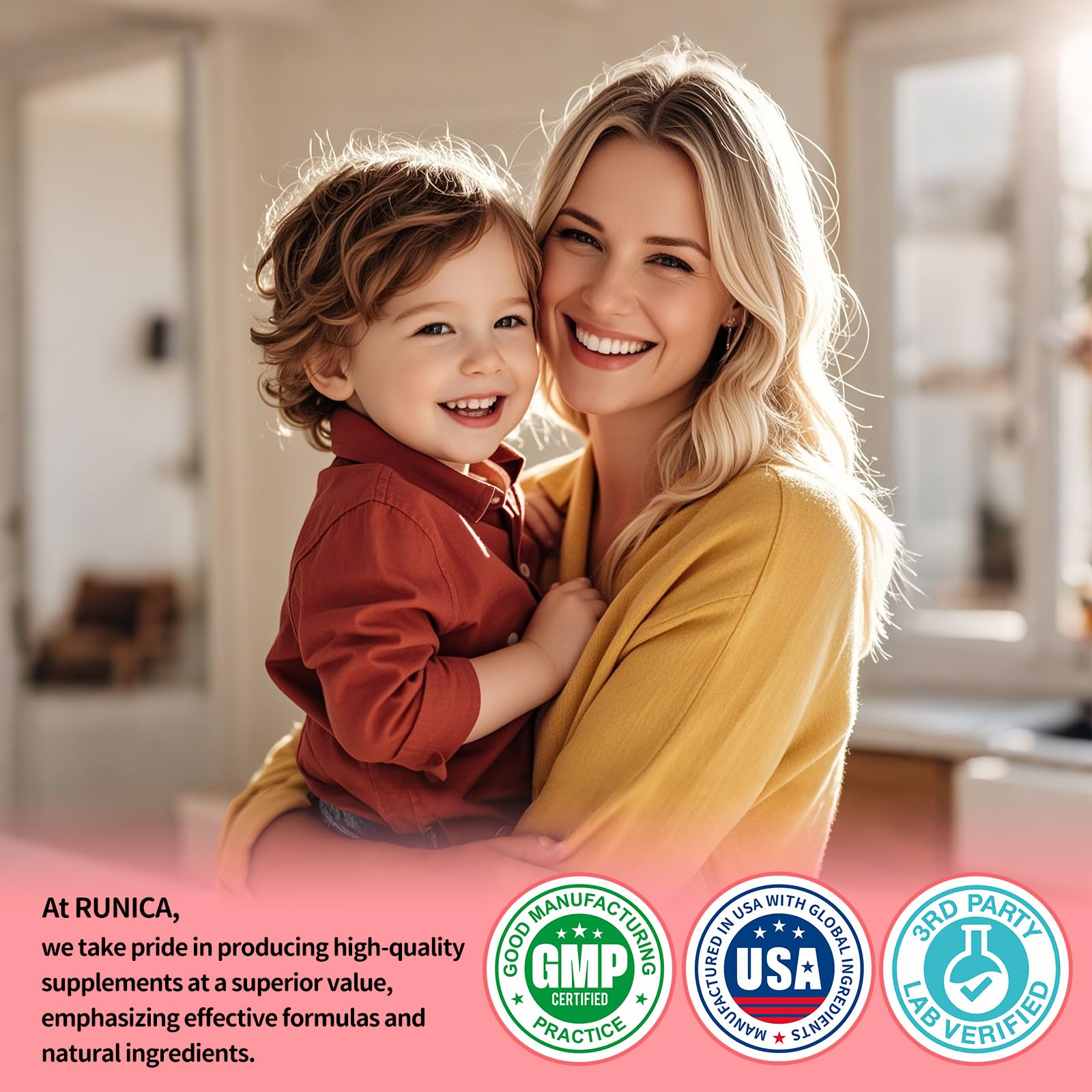 RUNICA packaging flatlay shows 120 capsules for daily use.