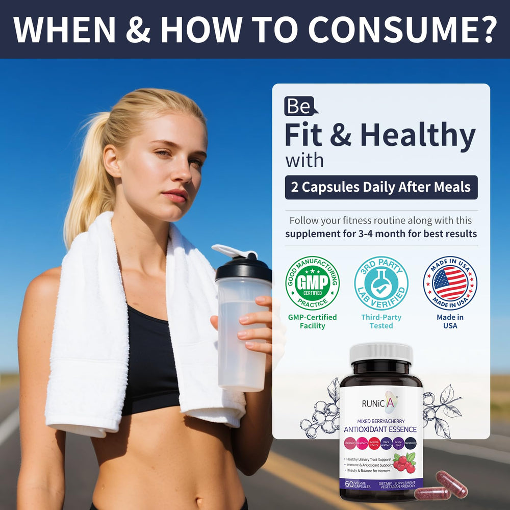 Person taking RUNICA capsule with water to support daily wellness.