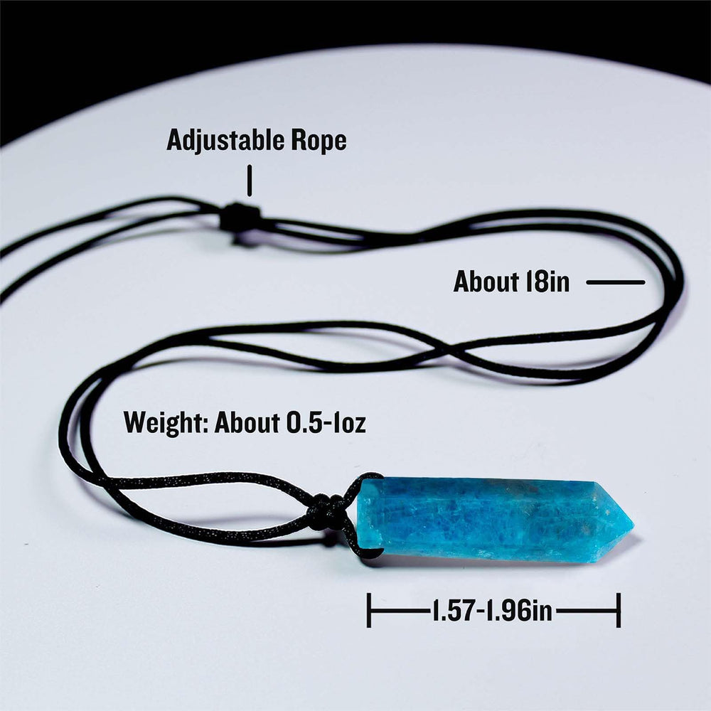 Runyangshi Blue Apatite crystal pendant side angle shows unique color for focus.