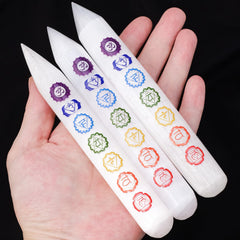 Runyangshi chakra selenite stick, 6 inch, ideal for meditation and energy alignment.