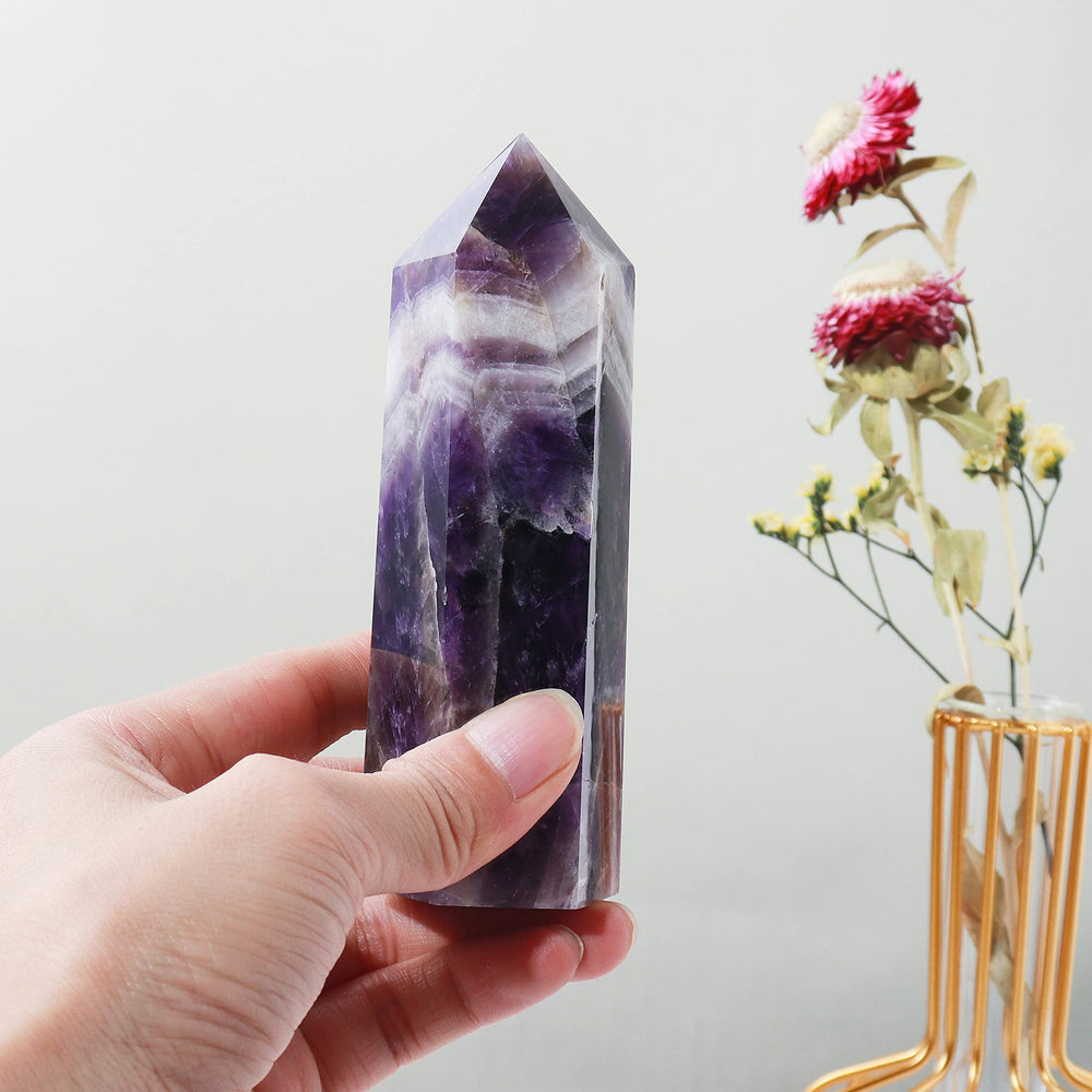 Runyangshi Dream Amethyst meditation wand for energy work and focus.