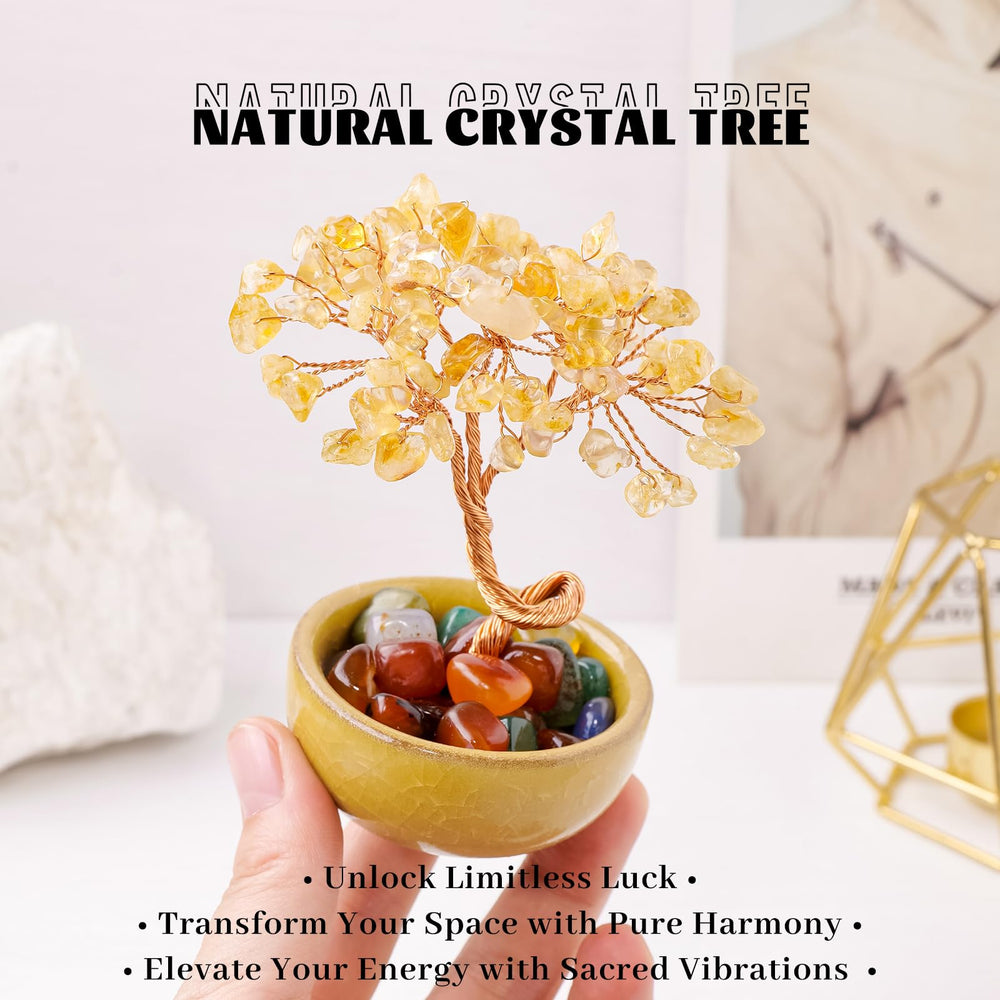 Runyangshi crystal tree handmade with 81 beads, unique natural beauty for mindful spaces.