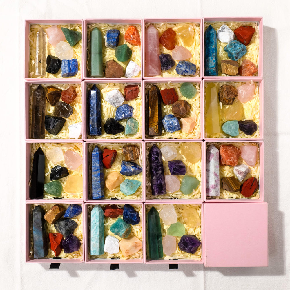 Runyangshi Labradorite tower with stones shown as a unique natural decor piece