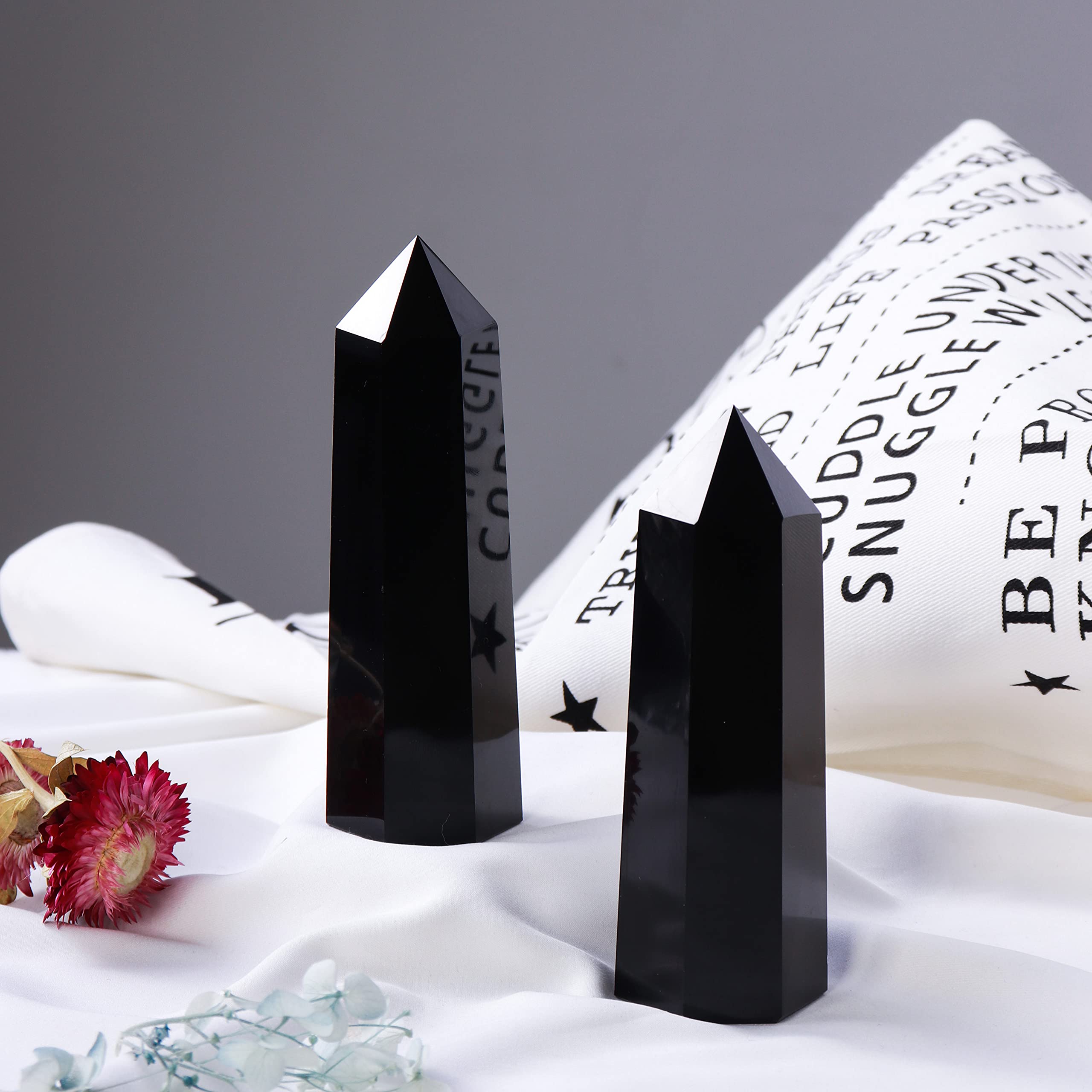 Runyangshi obsidian wand used as meditation decor and Fengshui element.