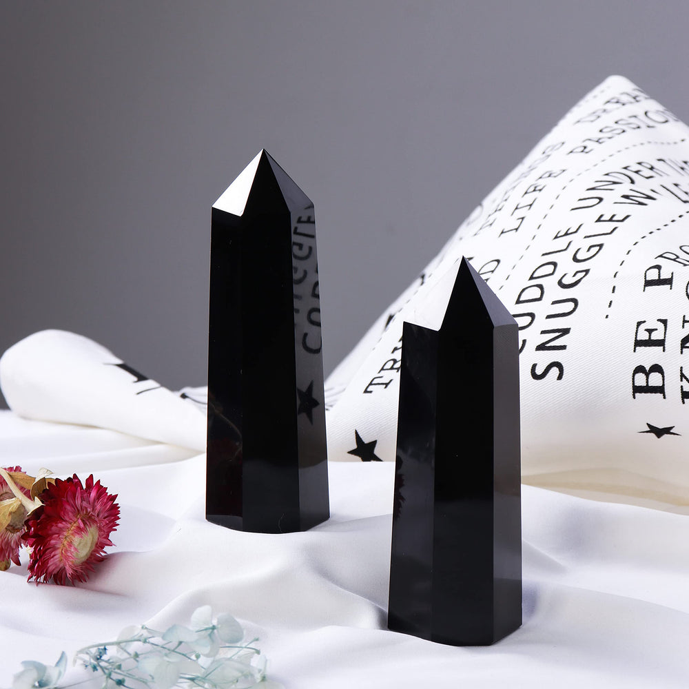 Runyangshi obsidian wand used as meditation decor and Fengshui element.