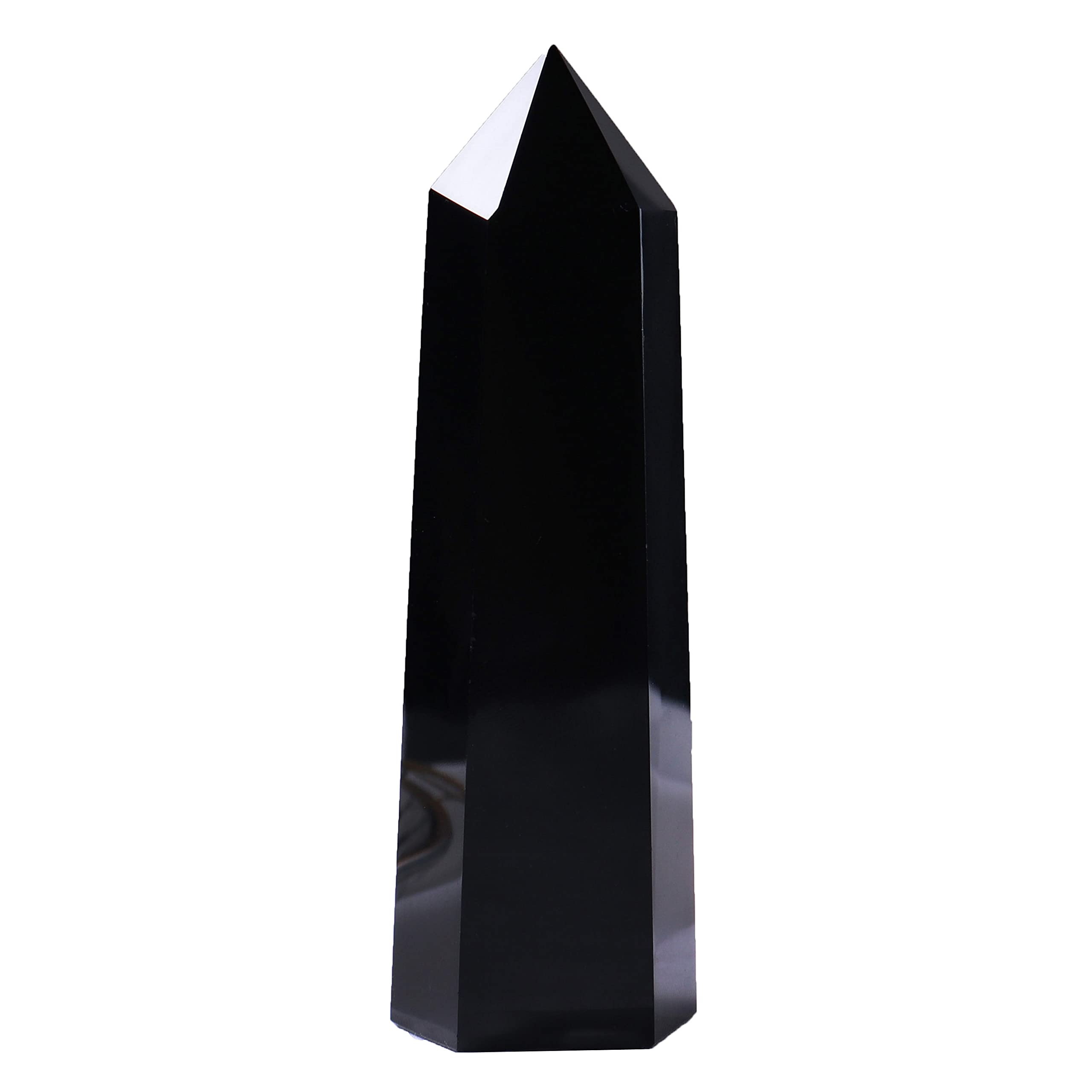 Runyangshi obsidian wand tower with six facets suitable for focused energy work.