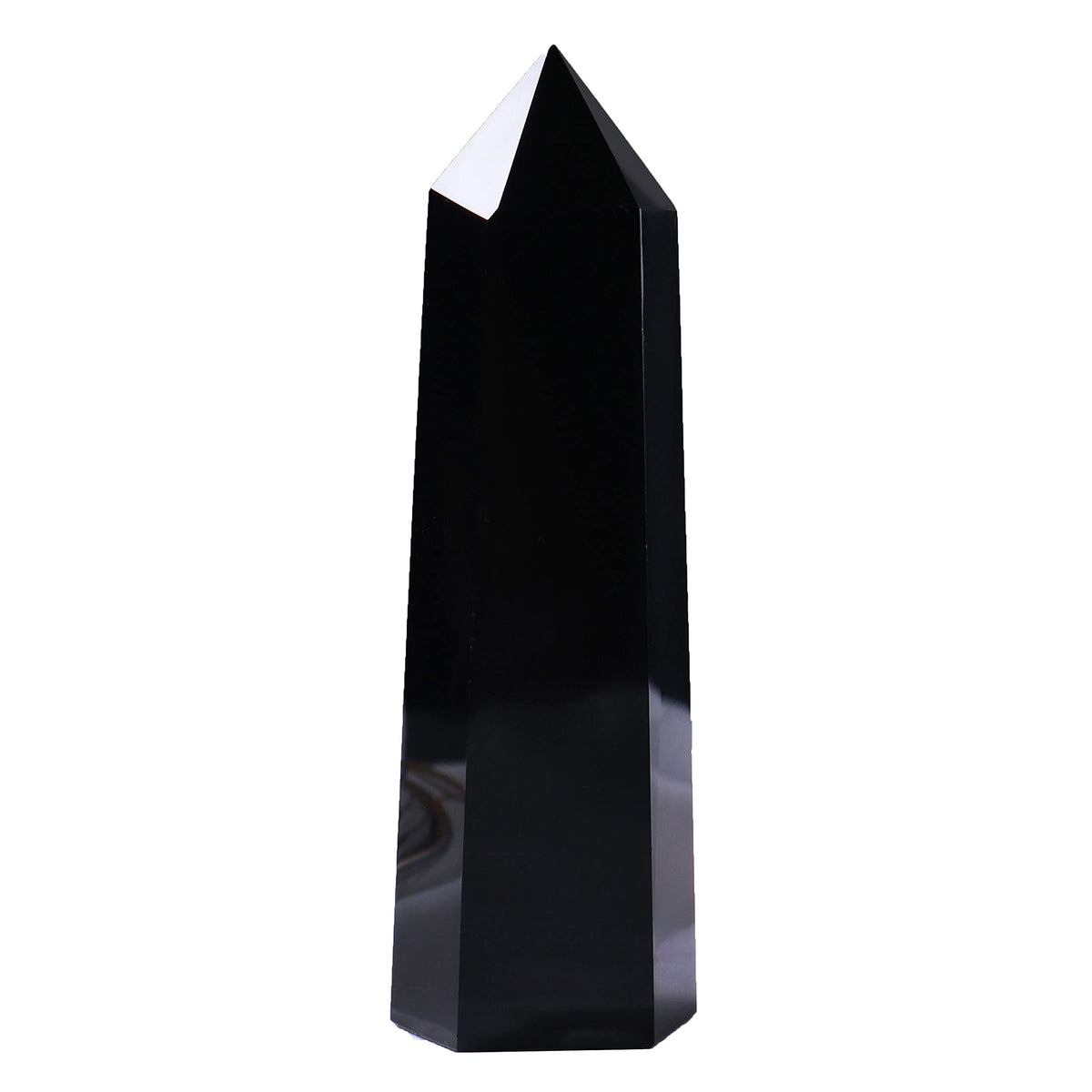 Runyangshi obsidian wand tower with six facets suitable for focused energy work.