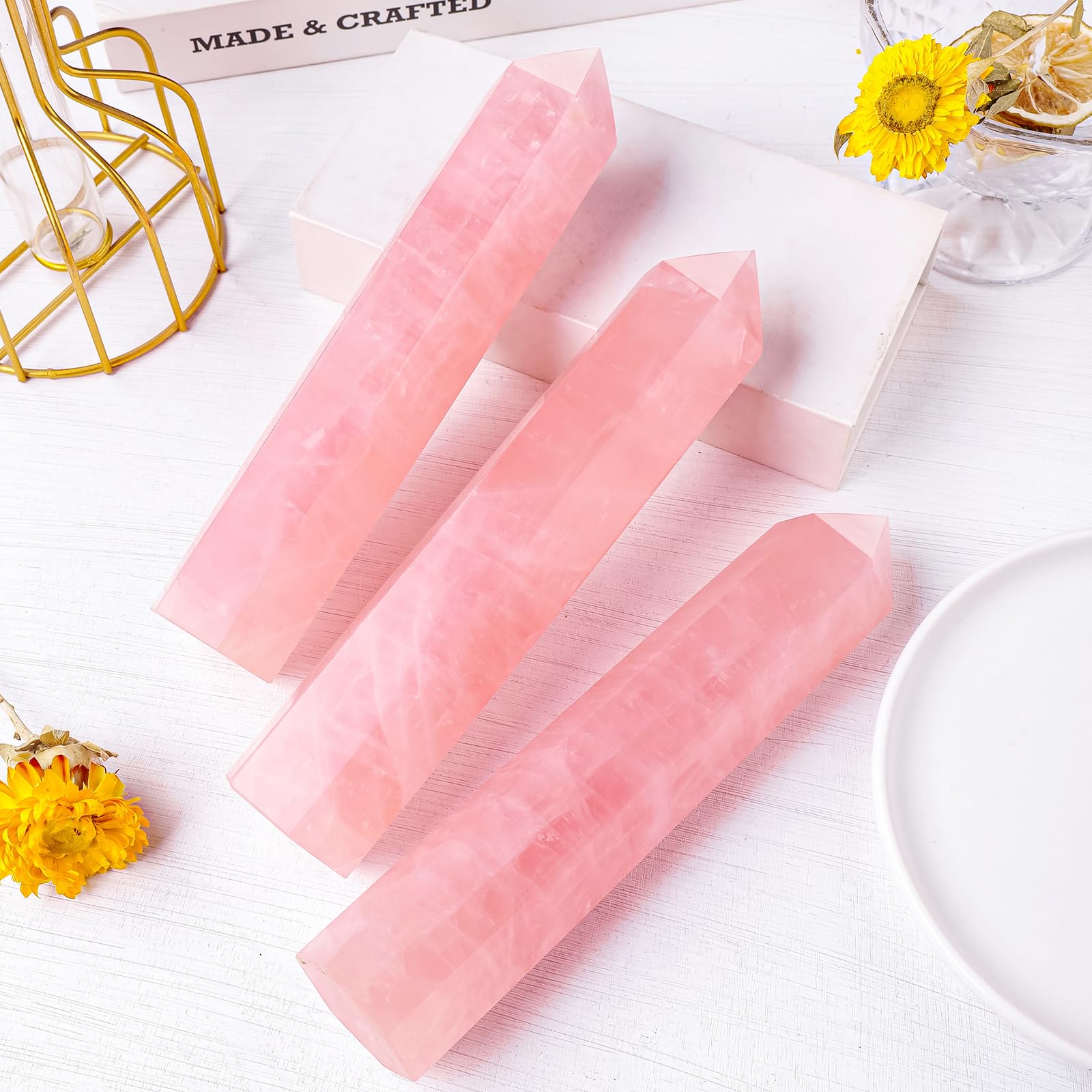 Runyangshi rose quartz home decor accent with gentle pink glow