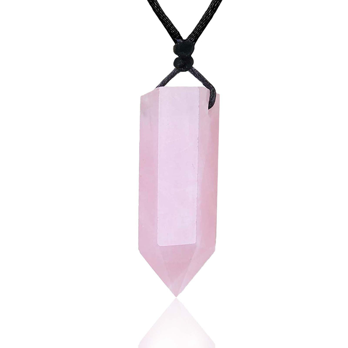 Runyangshi rose quartz pendant with single pointed crystal for heart chakra focus.