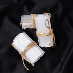Runyangshi selenite altar-setup—serene display for rituals.