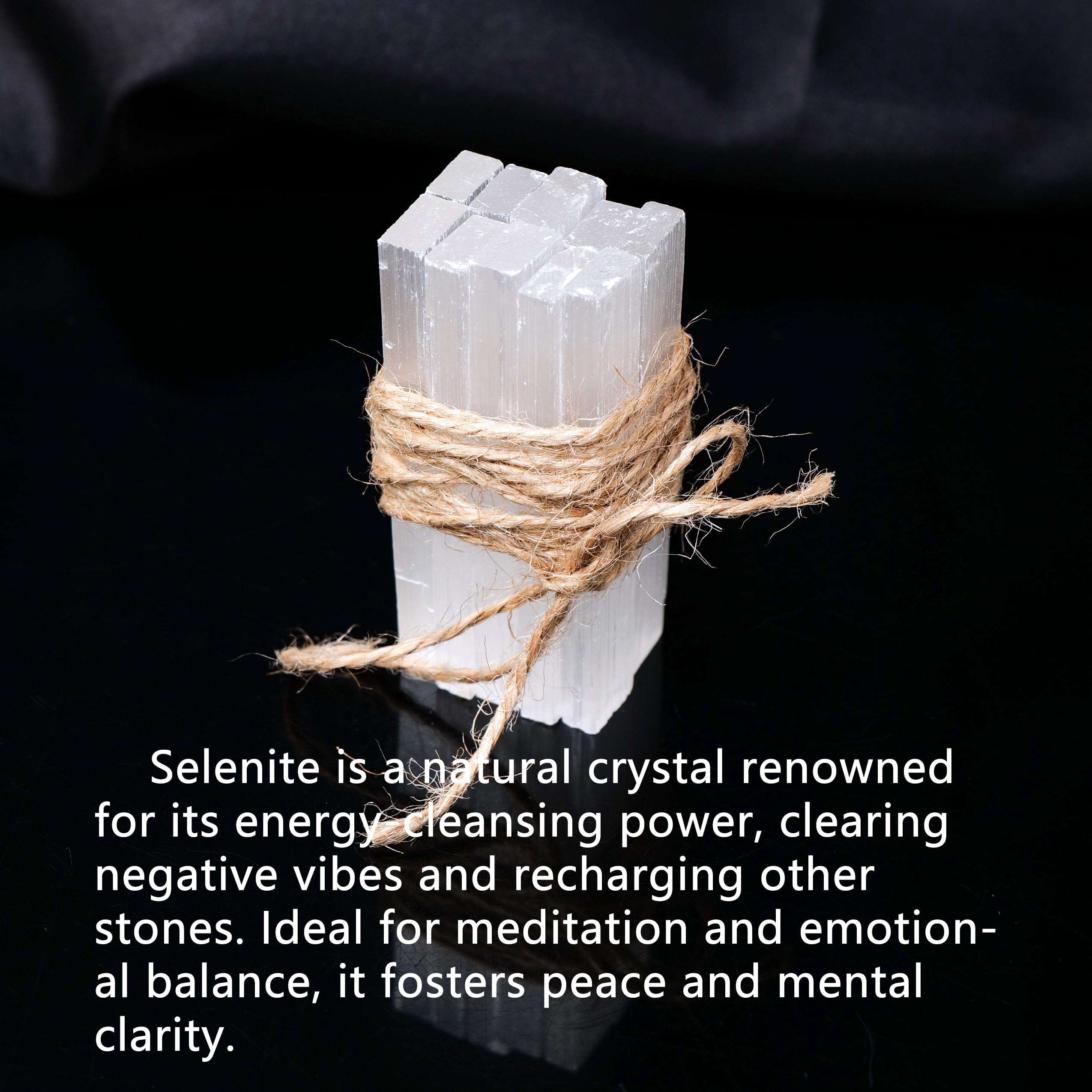 Runyangshi selenite stick closeup 2—translucent glow for energy work.