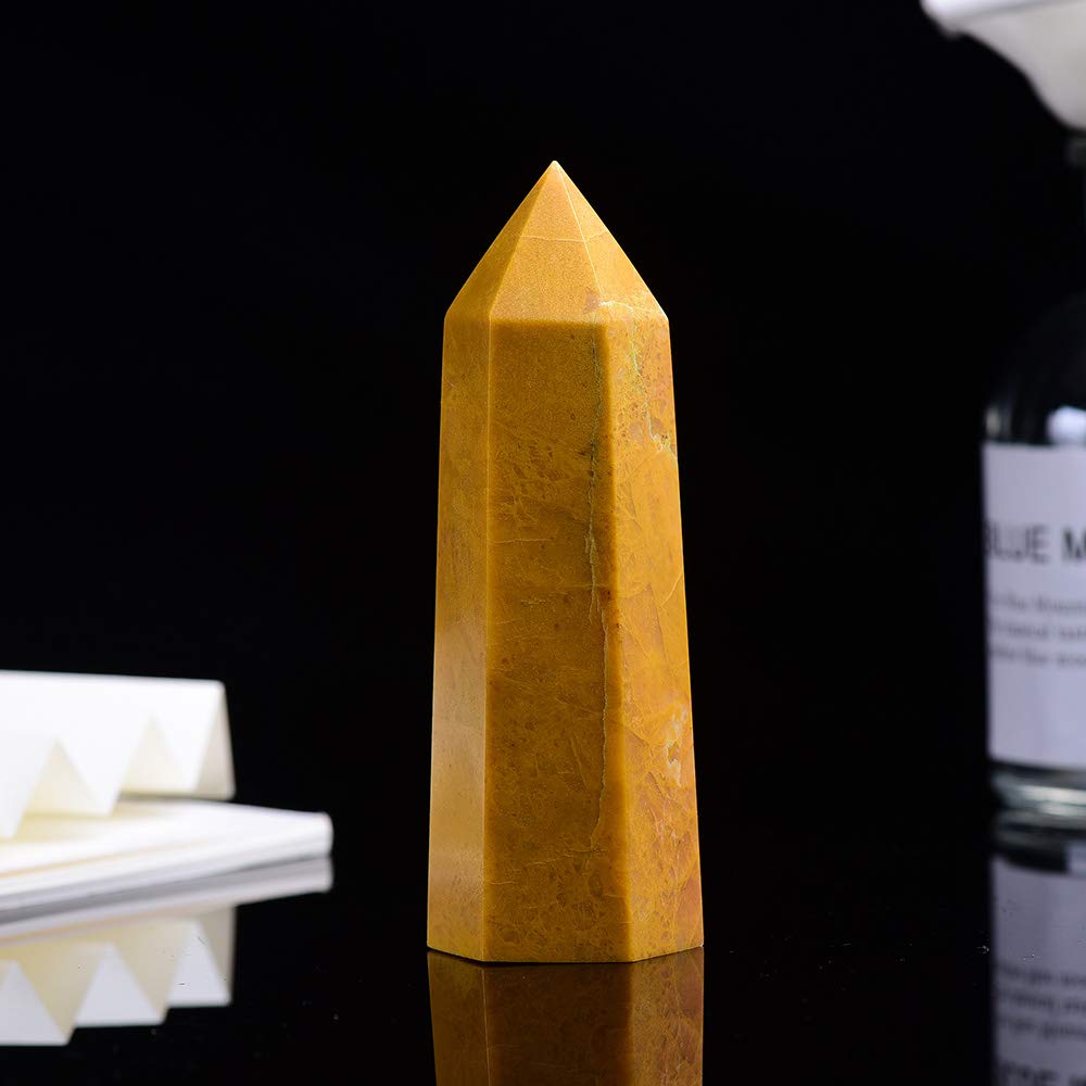 Natural yellow aventurine wand with distinct markings enhances crystal collection.
