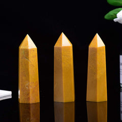Unique Runyangshi wand in yellow aventurine with natural patterns for mindful practice.