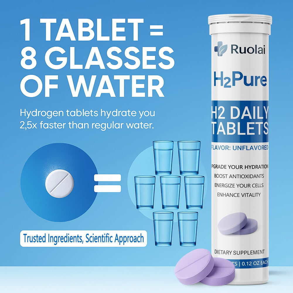 Ruolai H2pure dissolving fizz close-up indicating hydrogen release