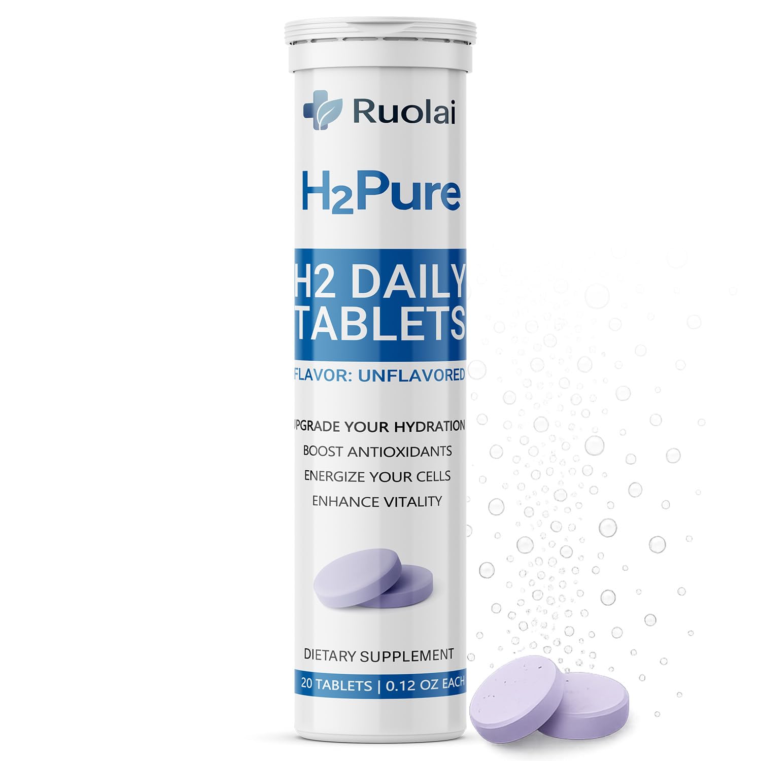Ruolai H2pure tablet dissolving in water for fast hydration and purity