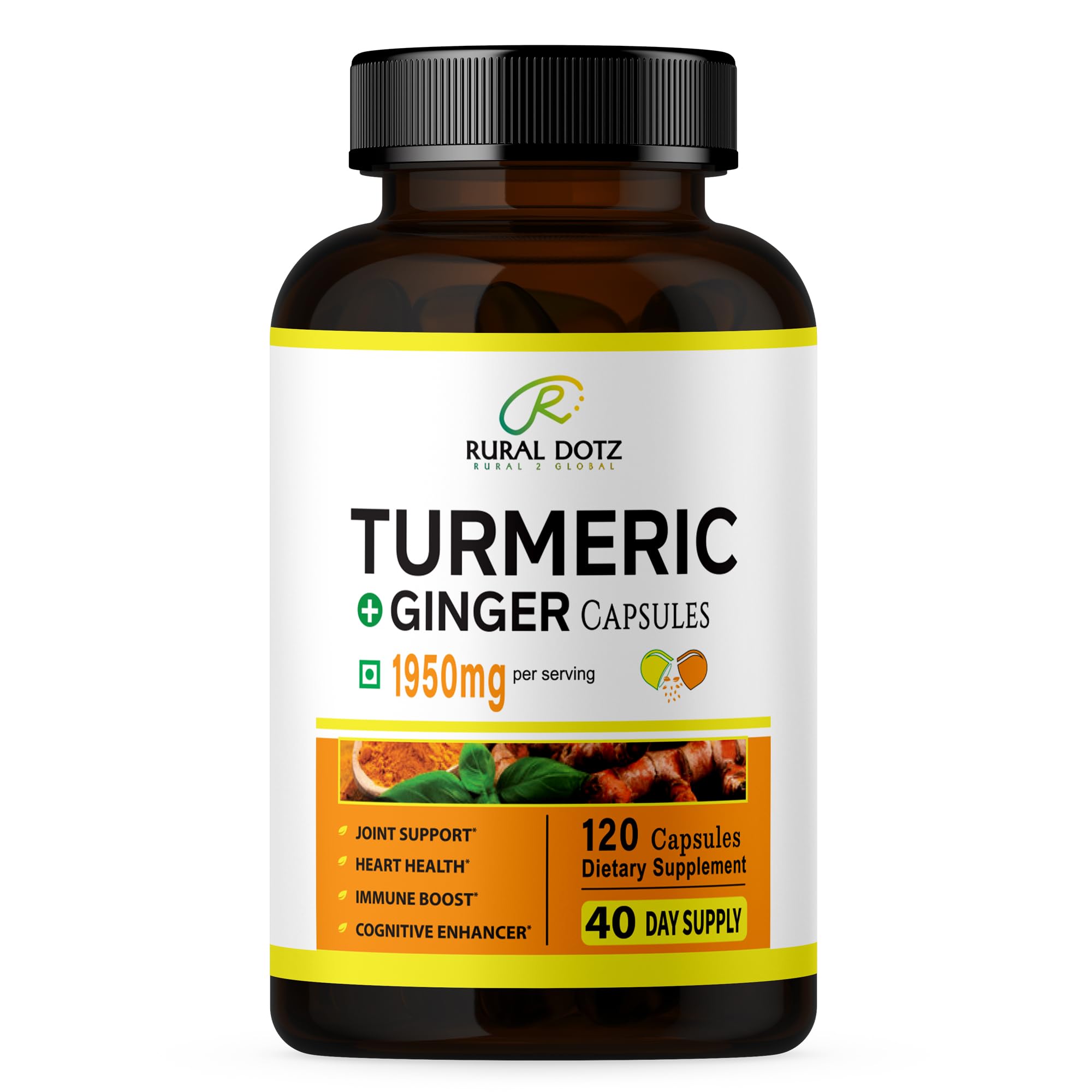 Rural Dotz Turmeric Curcumin bottle front for quick recognition.