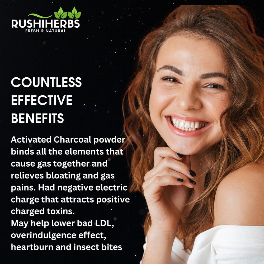 RUSHIHERBS Activated Charcoal blister packaging shows easy storage.