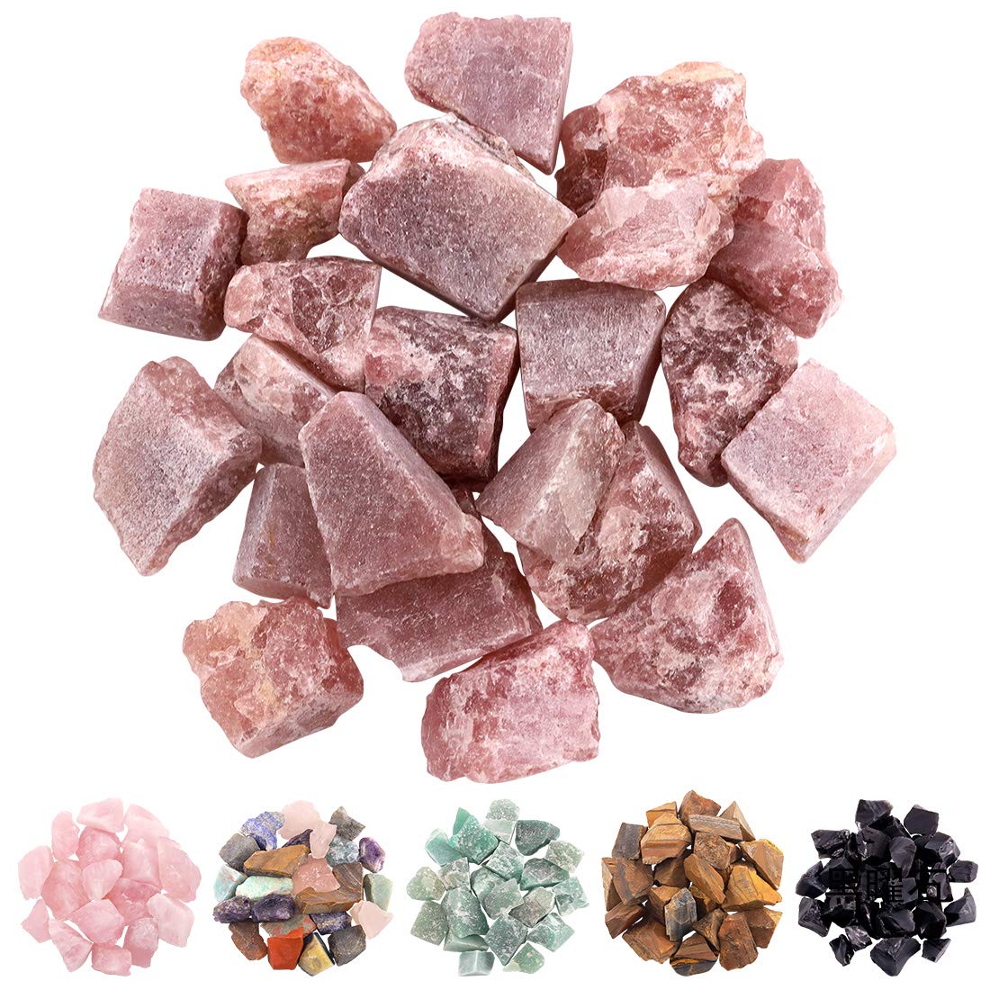 Rustark Strawberry Quartz rough 1lb stones for meditation and decor.