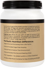 Rustic Nutrition egg white powder poured into shaker for a smooth mix