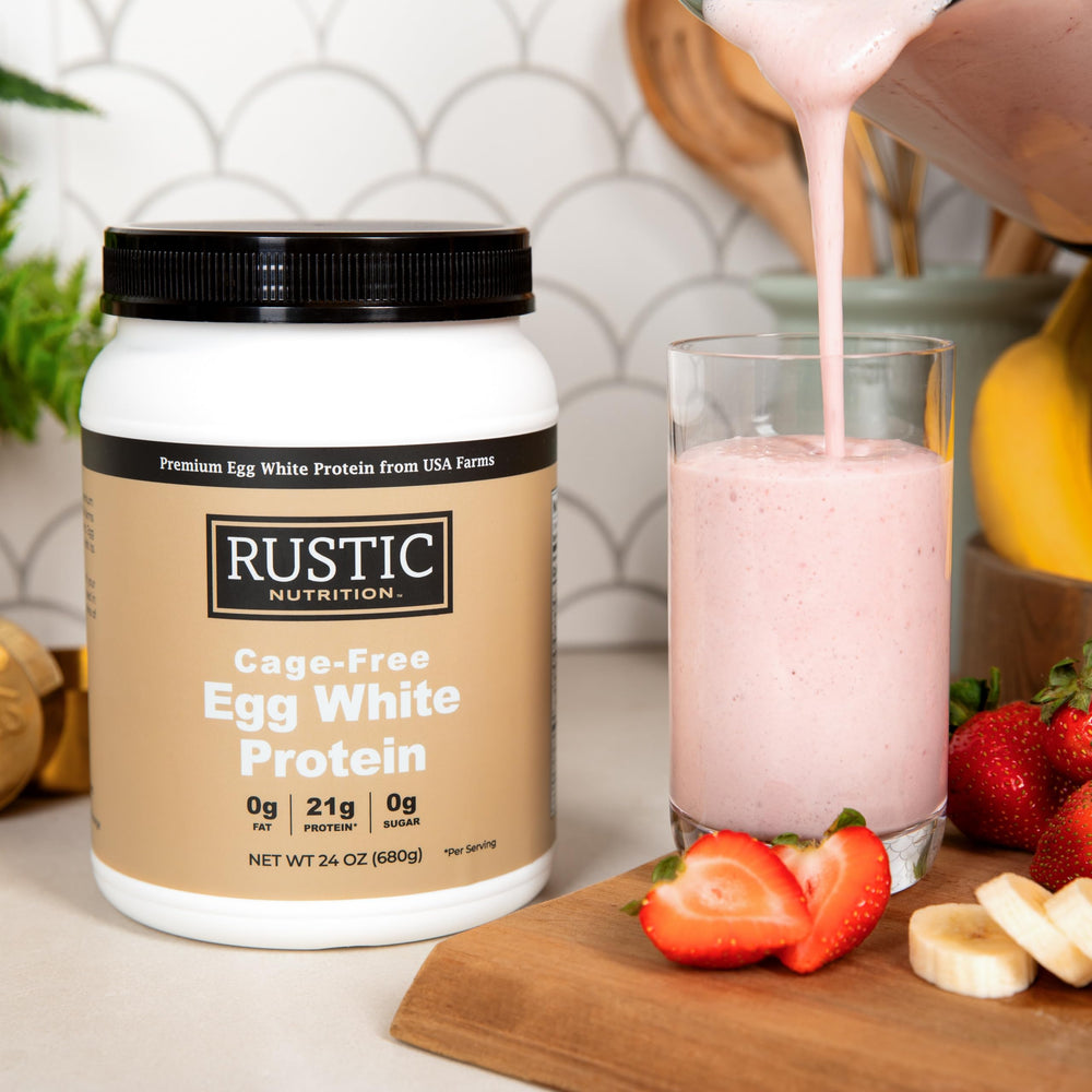Rustic Nutrition egg white protein powder scoop for quick shakes