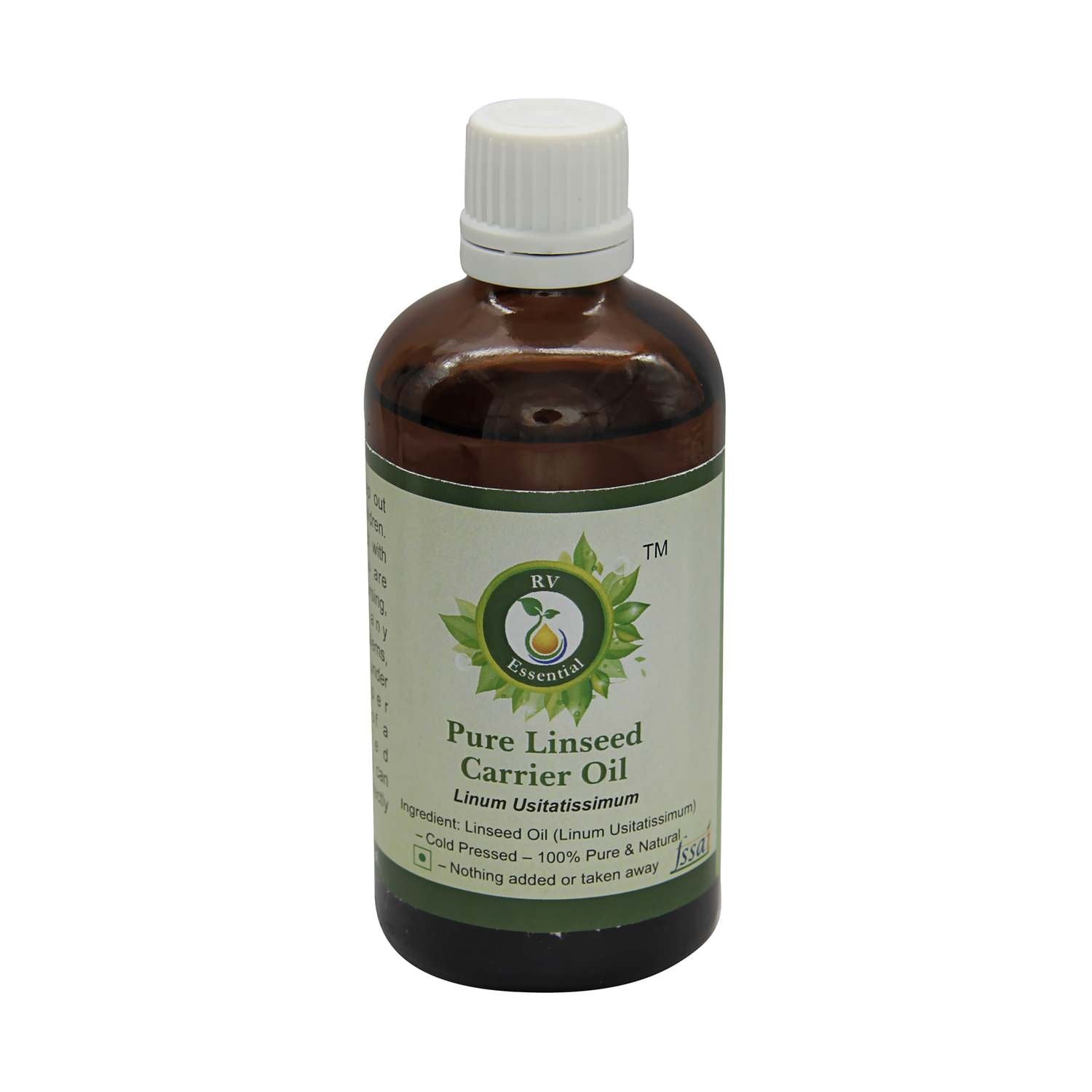 R V Essential Linseed Oil in amber bottle for cooking and DIY skin care.