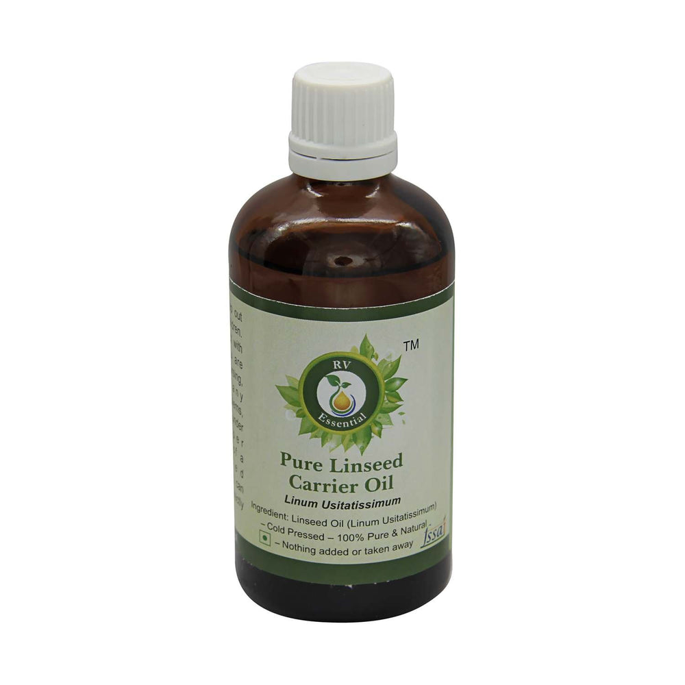 R V Essential Linseed Oil in amber bottle for cooking and DIY skin care.