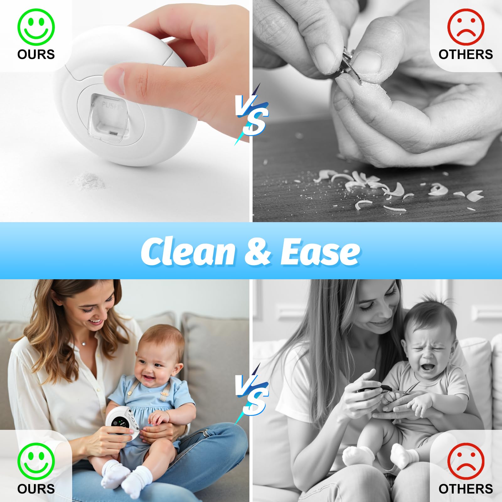 RVDU 2-in-1 electric nail clipper side view highlights compact design for travel.