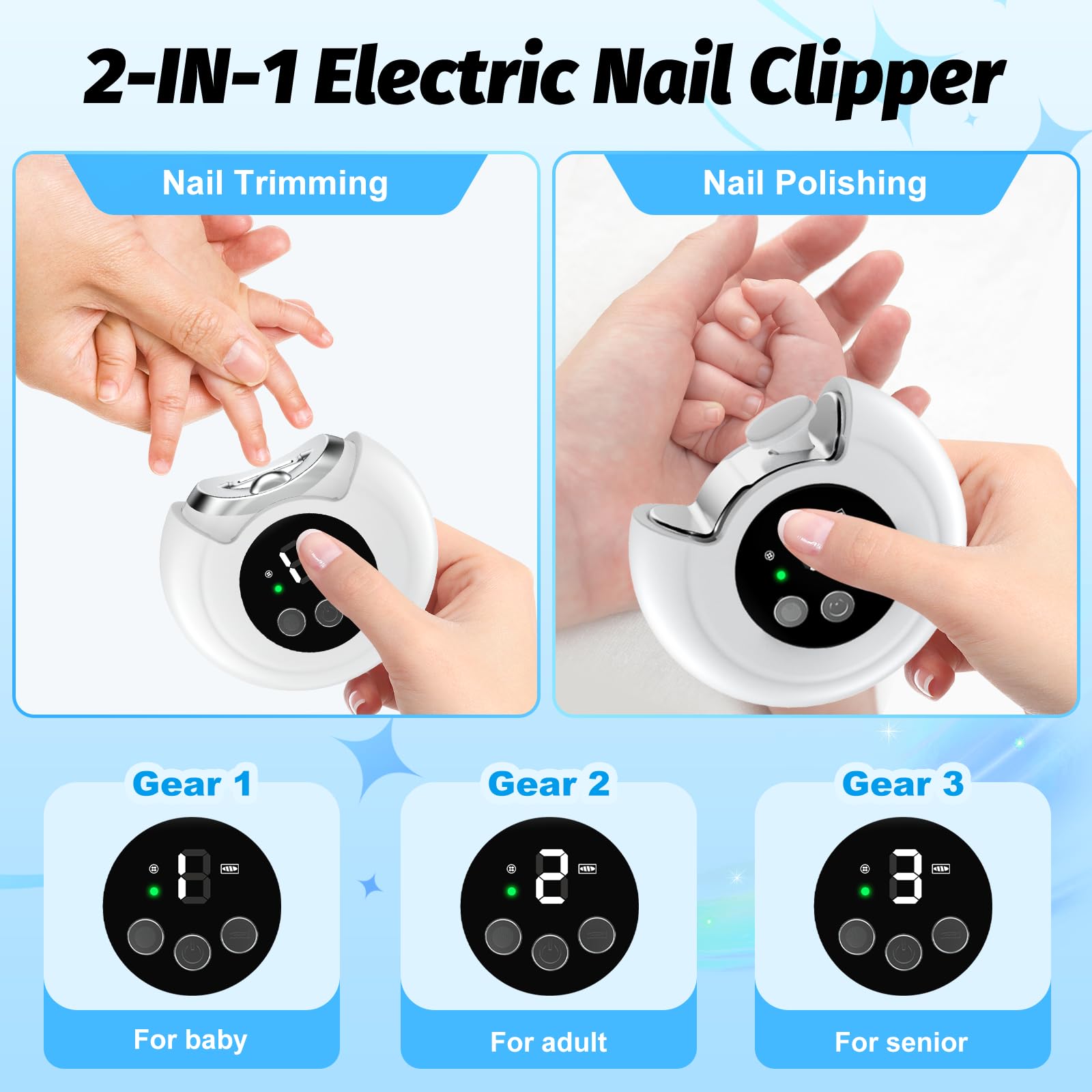 RVDU electric nail clipper polish head yields a smooth, polished finish.