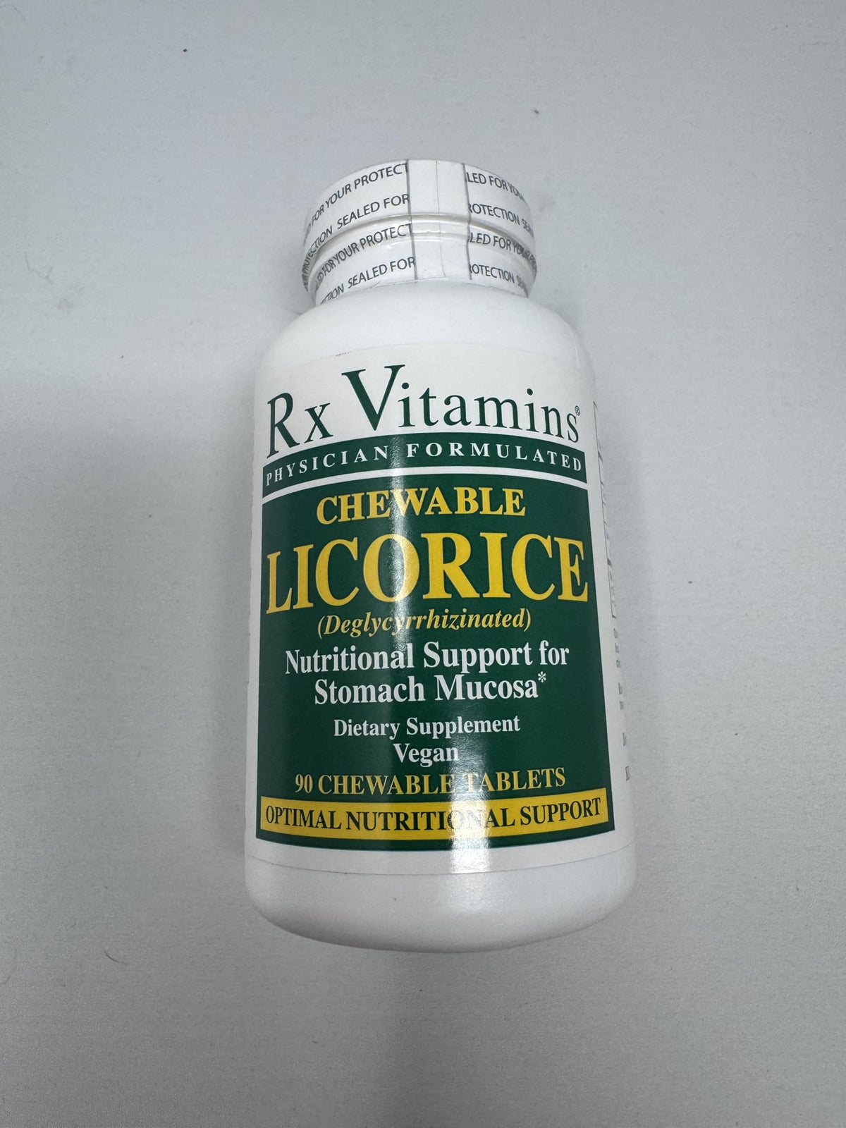 Rx Vitamins DGL Licorice 500 mg front bottle view for easy pre-meal use