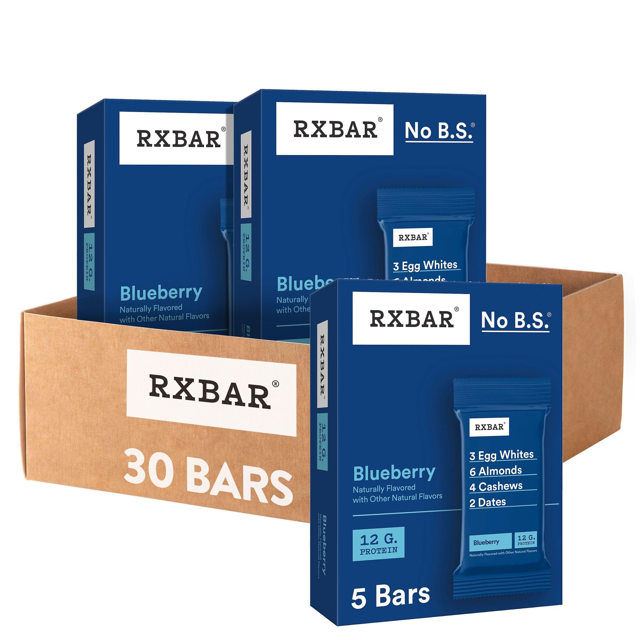 RXBAR Blueberry bar close-up showing real ingredients and 12g protein