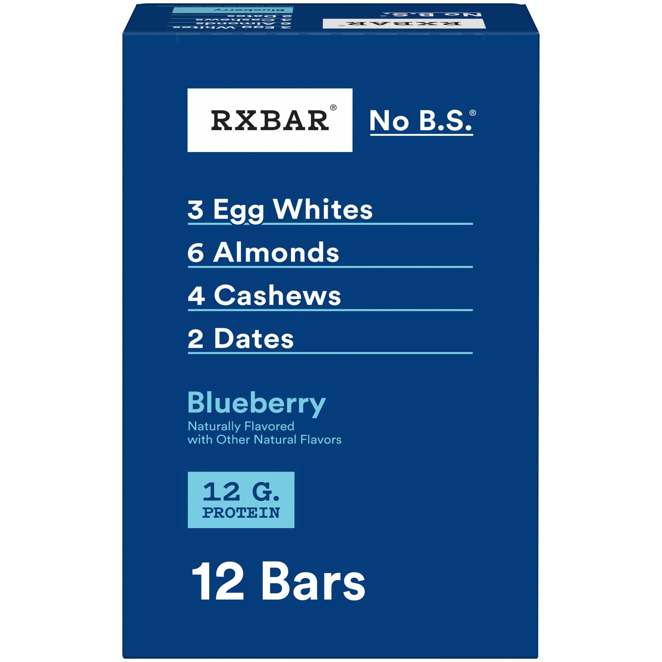 RXBAR Blueberry packaging shows simple ingredients and real-food appeal.