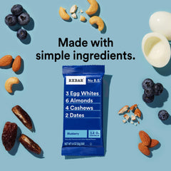 RXBAR ingredients display eggs, almonds, cashews, and dates for recognizable nutrition.