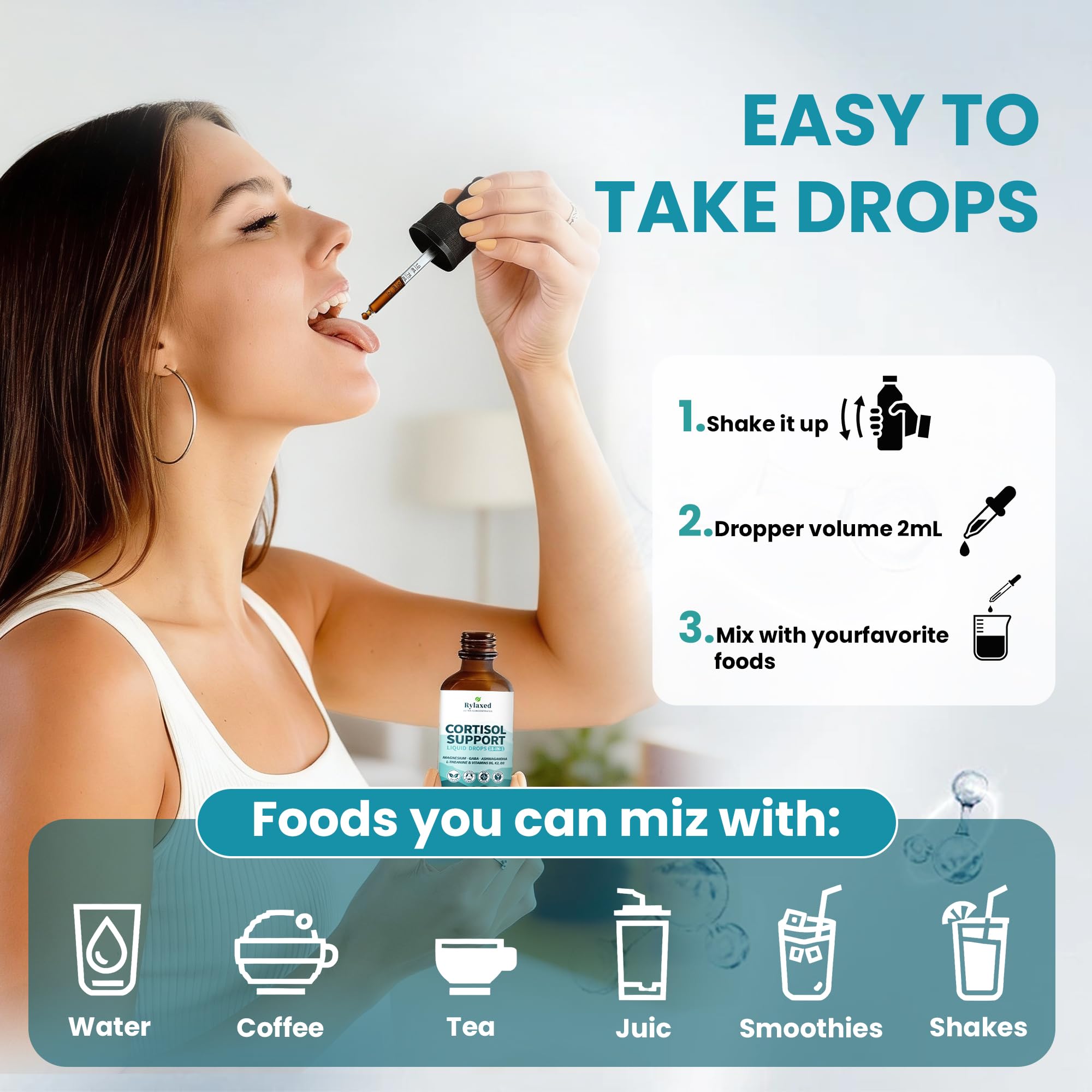 Liquid magnesium glycinate in Rylaxed Cortisol Drops suggests nervous system support.